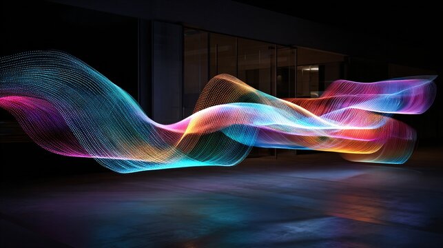 Flowing curved streams of colorful light creating sense of energy, movement, and modern design