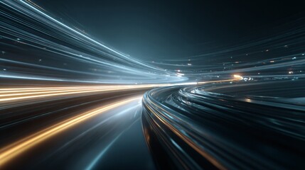 Curved glowing light trails bending smoothly across futuristic abstract scene