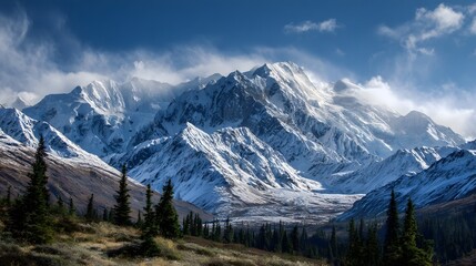 Obraz premium Alaska Mountain Wilderness Natural Scenery Snow-Capped Mountain