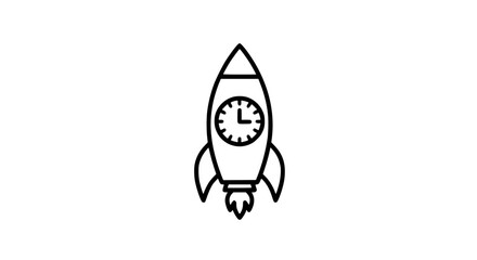 Rocket with clock black white icon