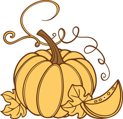Autumn pumpkin Vector File,  Fall harvest Design File, Flat pumpkin design