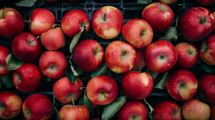 Apples in an eco-friendly grid. Autumn composition. natural farm product.