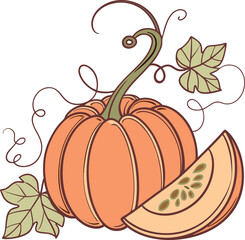 Autumn pumpkin Vector File,  Fall harvest Design File, Flat pumpkin design