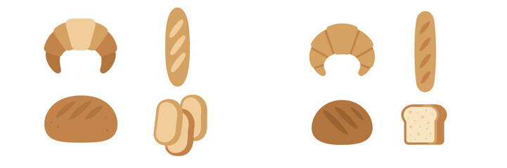 Delicious collection of various baked goods including croissants, baguettes, round loaves, and sliced bread items