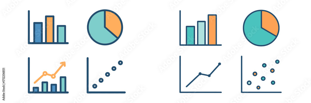 Poster comprehensive business analytics charts and graphs for financial reporting and statistical data visu