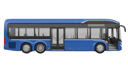 Isolated Blue Bus Vehicle, Public Transportation and Urban Transport, modern long shape model © Ari