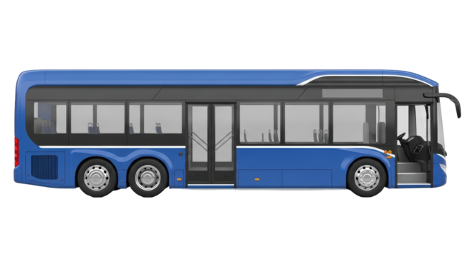 Isolated Blue Bus Vehicle, Public Transportation and Urban Transport, modern long shape model