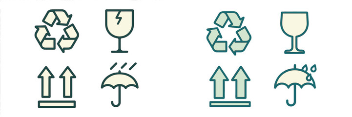 Essential shipping and handling symbols for package care, logistics, environmental responsibility, and safe transport of goods