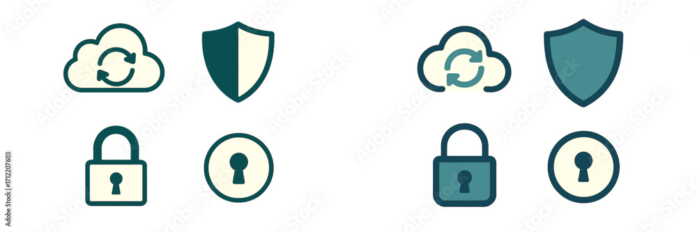 Aufkleber cloud data security and privacy concepts featuring shield, padlock, and keyhole for digital protecti