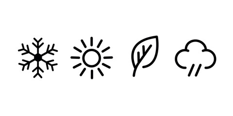 Four seasons icons, signs, symbols. Winter spring summer fall. Line art,vector