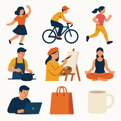 Set of Diverse People Engaged in Various Activities Illustration