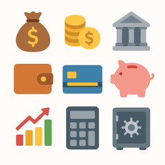 Financial and Banking Icons Collection Illustrating Money and Investment Concepts