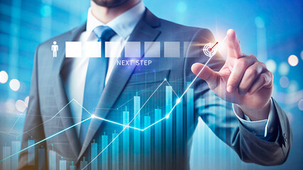 Next step business concept, Goal and target, Success and business target, Next step of work, plan, strategies, vision, project implementation