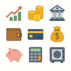Financial and Banking Icons Collection with Growth and Savings Symbols
