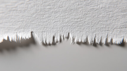 Close-up of a White Torn Paper Edge Showing Rough Texture and Fibers