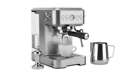 Making fresh espresso coffee at home machine setup