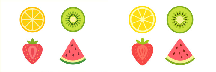 Assortment of vibrant and fresh fruit slices featuring lemon, kiwi, strawberry, and watermelon for healthy eating and summer themes