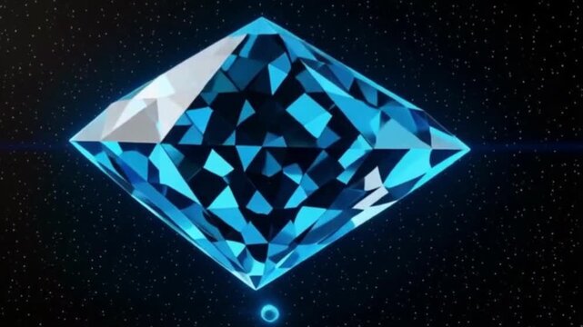 A luxurious brilliant blue diamond gemstone on a dark background is an elegant vector symbol of wealth
