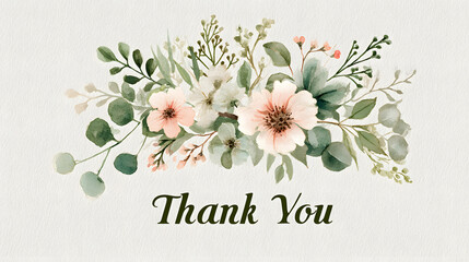 Elegant Watercolor Floral Thank You Card Design with Delicate Flowers, Leaves, and Greenery