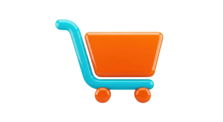 Colorful 3D shopping cart icon isolated on white background.
