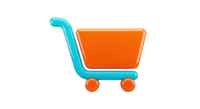 Colorful 3D shopping cart icon isolated on white background.