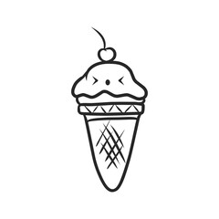 Hand-Drawn Ice Cream Cone with Cherry Doodle Vector Illustration