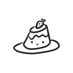 Kawaii Strawberry Pudding Doodle Vector Illustration