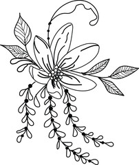 Hand drawing flower with leaf