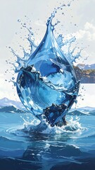 Water droplet, splash, and rock