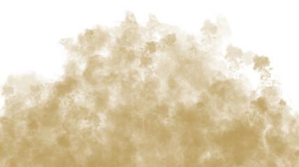 Brown dust, sand, soil, smoke cloud particles isolated on a transparent background. Sandstorm effect, smog, dust explosion rising, Smoke fog overlay effect, dirty sand overlay. Blurred soil dust.