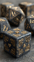 Luxurious Black Playing Cards with Golden Aces and Dice &ndash; Premium Casino Aesthetic in Cinematic Lighting