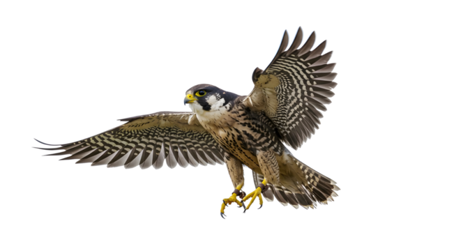 Peregrine falcon in flight with wings spread isolated PNG with Transparent Background