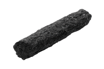 Dark, elongated, rough-textured cylindrical object