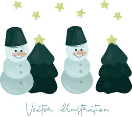 snowman, christmas, winter, snow, holiday, hat, xmas, vector, tree, cold, illustration, card, celebration, snowflake, cartoon, december, season, greeting, decoration, happy, merry, design, new, cute, 