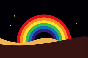Luminous Desert Rainbows Shimmering in Deep Black