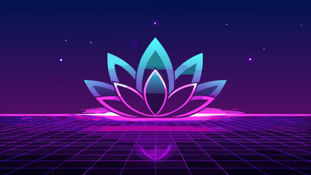 Luminous Fractal Lotus Shining in Neon Seas