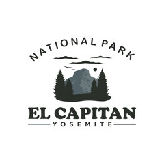 Minimalist vector illustration design of a vintage Yosemite Forest Park logo, Yosemite adventure symbol design,
outdoor logo design