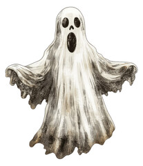Spooky ghost encounter haunted house illustration dark atmosphere side view halloween theme