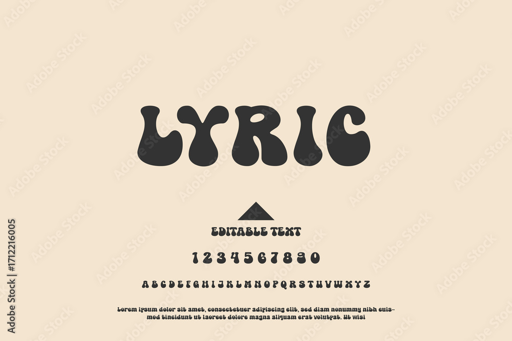 Poster retro groovy font with psychedelic wavy letters and numbers