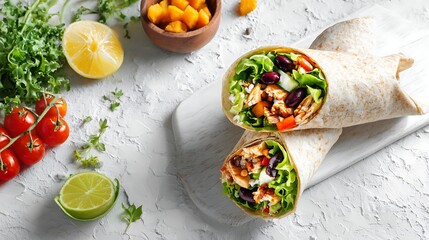 Delicious chicken burrito wraps recipe fresh ingredients healthy lunch ideas and tasty food photography