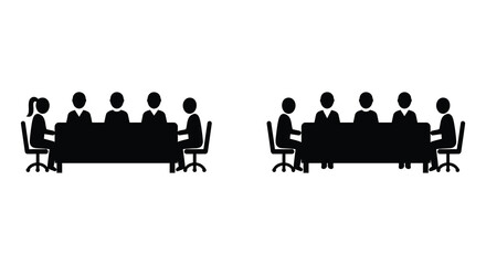 Two conference tables with seated figures in a minimalist black design
