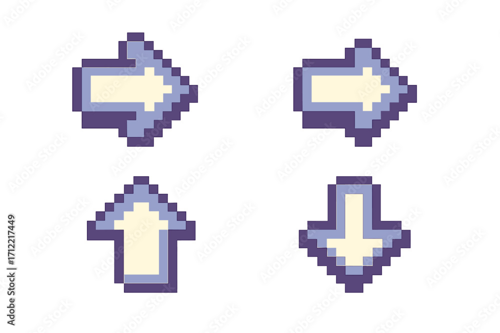 Poster pixel art arrows showing various directions for user interface design and retro gaming concepts