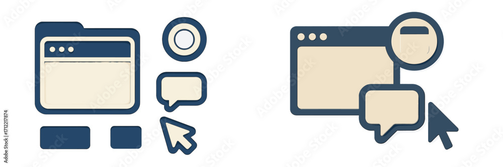 Aufkleber modern user interface design elements for web and mobile applications including browser window, fold