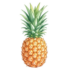 Fototapeta premium Watercolor illustration of a ripe tropical pineapple fruit.