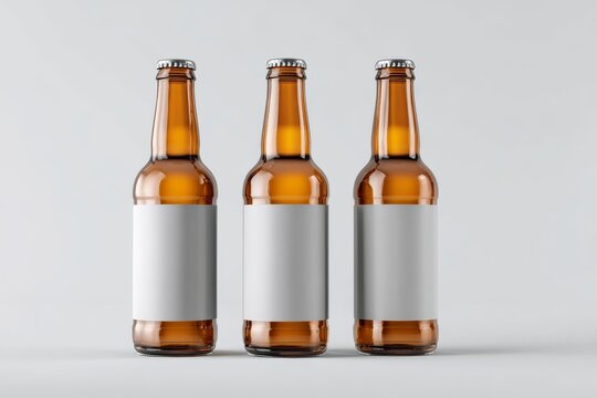 Three Beer Bottles Mockup