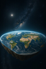 Fantasy flat earth planet in outer space surreal artwork

