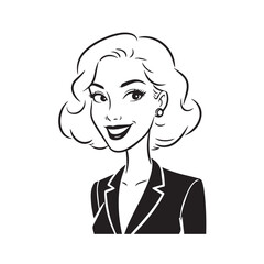 Beautiful Woman in Formal Dress Black and White Illustration Vector Art Design
