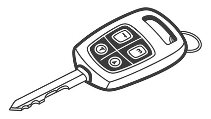 Stylized Car Key with Remote Buttons in Black and White Outline