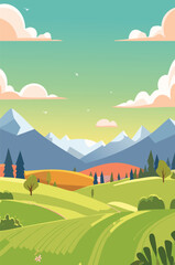 Obraz premium summer landscape with trees and hills