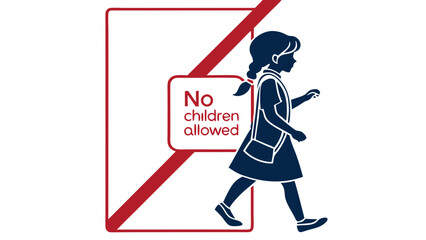 Stylized No Children Allowed Sign with Girl Silhouette Walking Right